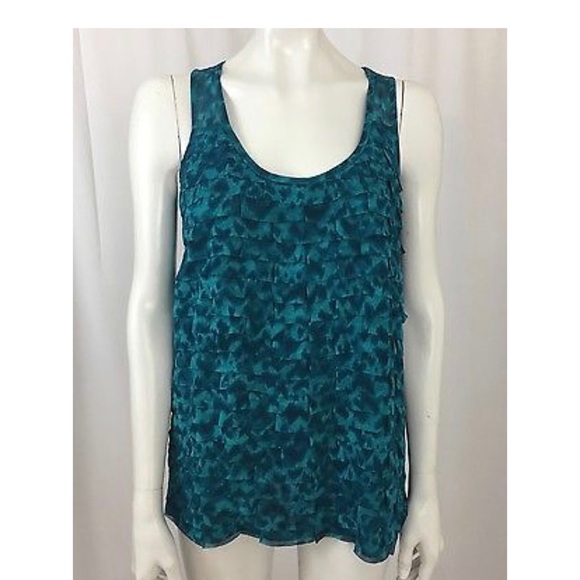Ann Taylor Turquoise Horizontal Pleat Tank Top S - Picture 1 of 5